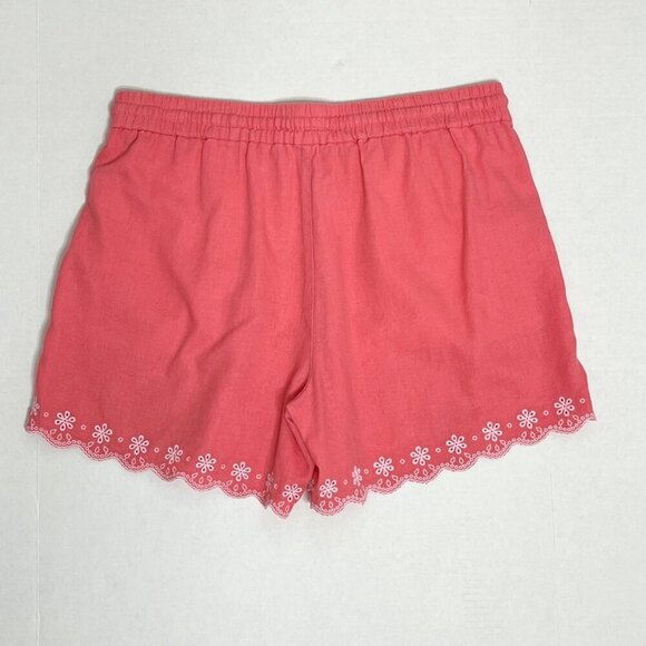J. Crew Women's Embroidered Drawstring Shorts S Pink Linen Blend Eyelet Pull On - Picture 5 of 8